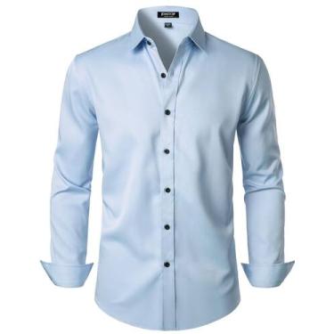 Imagem de Camisa social JEMITOP Wrinkle Free Stretch Light Blue para homens