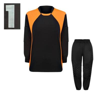 Imagem de Kit de Goleiro Infantil com Camisa e Calça Acolchoada - TRB, Preto, La