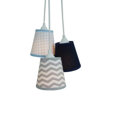 Imagem de Lustre Pendente Luminária Bebê Tecido Chevron E Azul Poá Bivolt