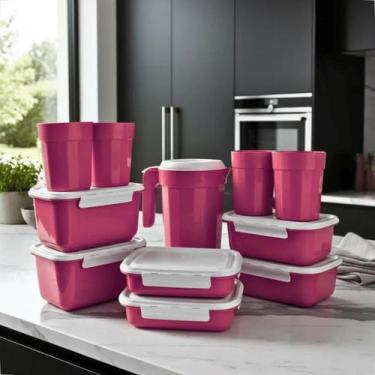 Imagem de Kit Completo Cozinha 11 Peças Plástico Tampa Branca Reutilizável Potes