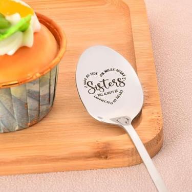 Imagem de Generic Colher Sister, 1 peça, prata, aço inoxidável, ornamentado, cabo longo, polido, perfeito para irmãs, formatura, aniversário, casamento, presentes de longa distância