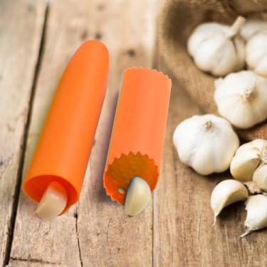 Imagem de Descascador de alho de silicone, 2 peças, rolo de alho laranja, contém duas especificações: design de vedação inferior e design de bolinhas de parede interna, com orifícios para pendurar, fácil de