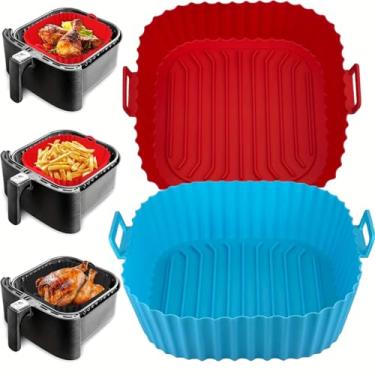 Imagem de Pacote com 2 forros de silicone Blue Square Air Fryer – Acessórios reutilizáveis antiaderentes, resistentes ao calor e podem ser lavados na lava-louças, perfeitos para fritadeiras a ar, fornos