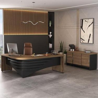 Imagem de Kit Escritório Completo 2 Peças Mesa Diretor em L Tamburato Balcão com