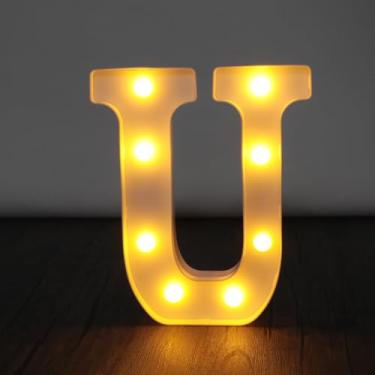 Imagem de Letreiro de luzes de letreiro, letreiro de LED com números grandes, letras 26 alfabeto e 10 números para decoração de festa, decoração suspensa para festa em casa, casamento, aniversário, letra U