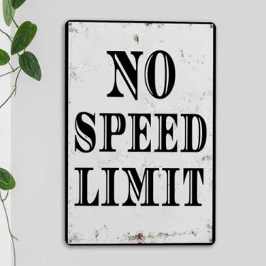 Imagem de Presentes de decoração de garagem de caverna retrô placa de metal sem limite de velocidade para homem quarto pai homem para homem caverna garagem quarto estilo vintage decoração de parede