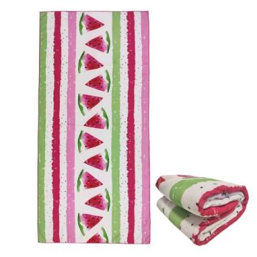 Imagem de stampringt Toalhas de praia de melancia listradas rosa extra grandes para meninas adultas, tecido felpudo de microfibra grosso grande grande à prova de areia secagem rápida 76 x 152 cm