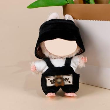 Imagem de Compatível com Labubu (sem boneca) - Conjunto de macacão de lã preta e macacão com detalhe de urso, roupa para bonecas de pelúcia de 15 cm/17 cm (estilo de lã preta)