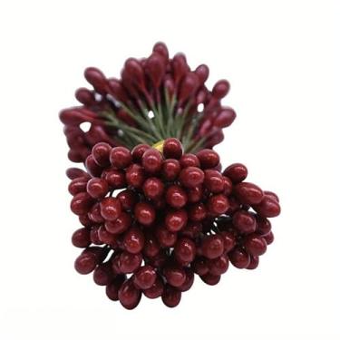 Imagem de 1 pacote com 5 mm de estame de cerejeira artificial, mini flores falsas, grinalda, decoração de festa de casamento (vinho)
