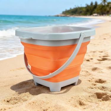 Imagem de Balde dobrável, balde de esfregão de limpeza de 2L, balde portátil para acampamento, praia, areia, pote de água, quadrado para pesca, praia, acampamento, acampamento, trailer, acessórios (laranja)