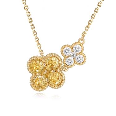 Imagem de LOLAR RAY Colar com pingente sedutor, banhado a ouro 14 K, com flor de ameixa dupla, com artesanato requintado, um presente de joia cativante para mulheres, Latão, Sem Pedra Preciosa