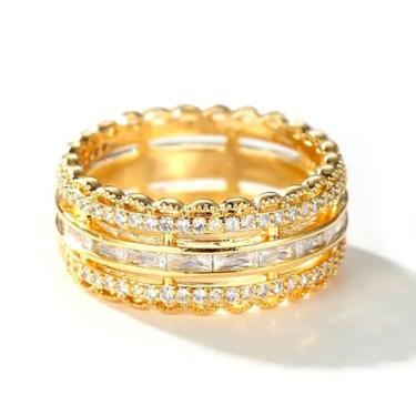 Imagem de Anéis de noivado vazados de zircônia cúbica branca banhada a ouro, alianças de compromisso, festas noturnas, presentes de dia dos namorados, alianças de eternidade para mulheres, 7, Cobre, Sem pedra