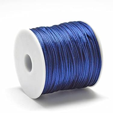 Imagem de Fio de nylon acetinado de 1 mm para fabricação de joias, cordão sedoso brilhante para trançar tranças, cordão para artesanato para pulseiras de joias de macramê, azul meia-noite
