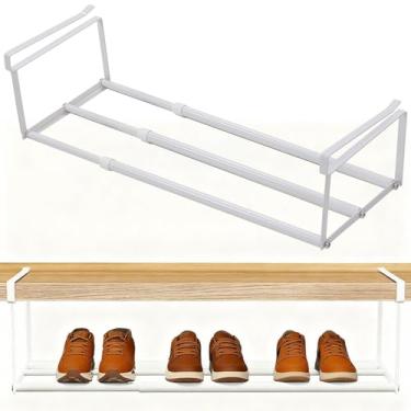 Imagem de Ihomepark Organizador expansível, sapateira de metal ajustável para armários e entradas, prateleira embaixo do armário para armazenamento de sapatos ou roupas, branca