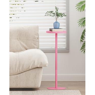 Imagem de TUTOTAK Mesa lateral redonda alta, mesa de canto pequena, mesa de bebida, mesa lateral de pedestal, sala de estar, rosa TB01BP065