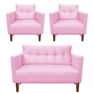 Imagem de Kit Sofá Retrô 2 Lugares E 02 Poltronas Rosa Bebê