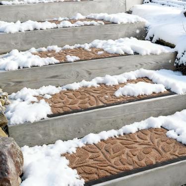 Imagem de Aucuda Escadas de outono externas antiderrapantes em degraus de madeira (6 peças 21,6 cm x 76,2 cm) para idosos e cães no Dia de Ação de Graças com suporte de borracha, tapete de escada de coco de