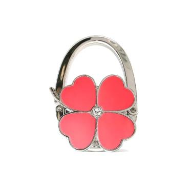 Imagem de Cabide de bolsa dobrável Clover Design – Gancho de bolsa portátil para mesa, cadeira ou balcão – Suporte de bolsa compacto e resistente para mulheres – Vermelho
