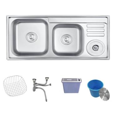 Imagem de Pia Dupla De Cozinha Com Cesta De Lixo E Dispenser De Facas Inox 92x45cm Belcca Pcd201-02