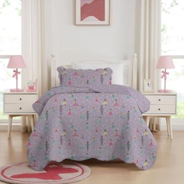 Imagem de Kit Cobre Leito Luxo Colcha Infantil Estampada Solteiro 02 Peças (Bailarina)
