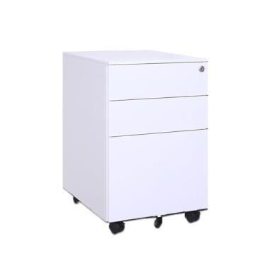 Imagem de Armário de Arquivos Armário móvel de aço, pequeno armário empurrar sob a mesa, armazenamento com três gavetas e rodas(Branco)
