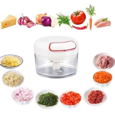 Imagem de Mini Processador Triturador Manual de Alimentos com 2 Lâminas Inox Picador e Cortador para Carne e Vegetais