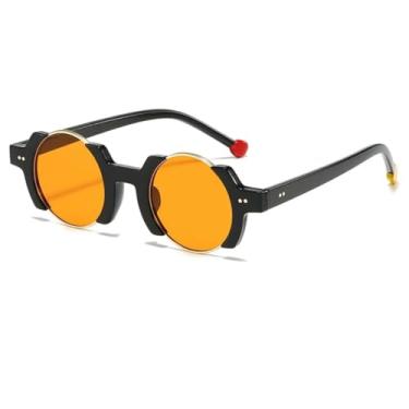 Imagem de HCPIHF Óculos de sol redondos punk femininos, retrô, rebites, masculino, tons degradê, uv400 (preto-laranja)