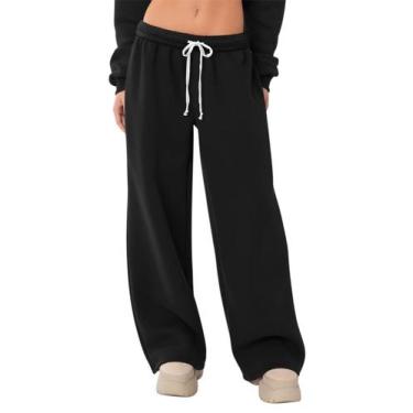 Imagem de Calça de moletom feminina HesaYep, forrada de lã, perna larga, preta S