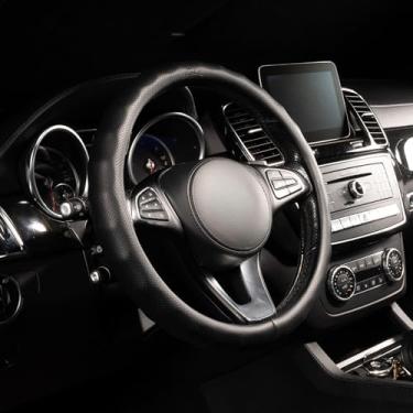 Imagem de Capa de volante Lord AutoFashion – Couro PU, borracha antiderrapante, conforto para todas as estações – Preta – Tamanho M 37–38 cm (8571)