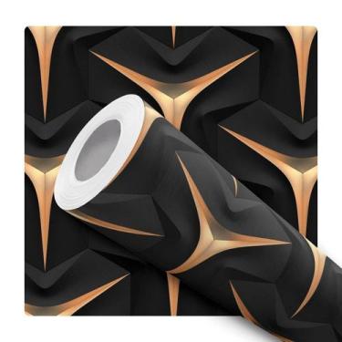 Imagem de Papel de Parede Adesivo Preto Dourado Geométrico Abstrato Moderno Quar