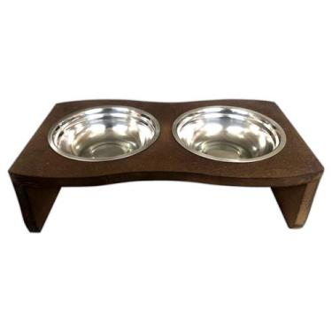 Imagem de Comedouro Madeira Com 2 Potes Em Inox Para Pet Cachorro Gato - JKVERAS