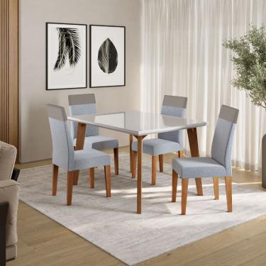 Imagem de Conjunto Sala de Jantar Mesa 120cm Tampo com Vidro Dubai 4 Cadeiras Paris Madetal - Mel/Nude/Cinza