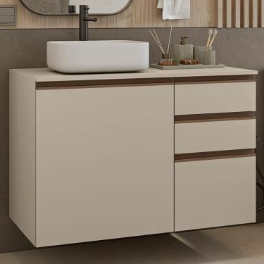 Imagem de Gabinete Suspenso para Banheiro 100cm 1 Porta 3 Gavetas Crema Nice Madesa 03