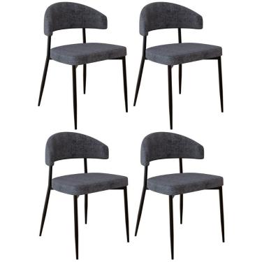 Imagem de Cadeira De Jantar Estofada Kit 4 Chloe M25 Linho Lautrec Grafite - Mpozenato