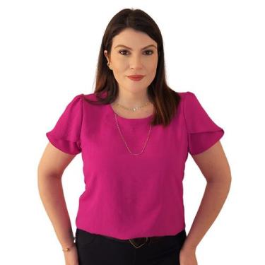 Imagem de Blusa Social Manga Curta Tulipa Feminina Lisa em Crepe Duna - MADALIH 