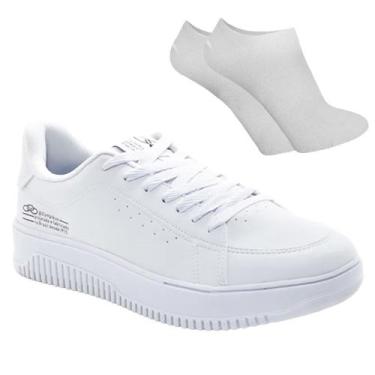 Imagem de Kit Tênis Olympikus Eros Unissex + Par de Meia, Branco, 35