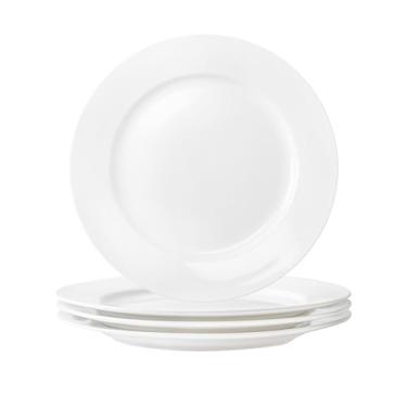 Imagem de YALONG Conjunto de 4 pratos de jantar de cerâmica de 30,5 cm, pratos de jantar brancos redondos para almoço, salada, pizza, buffet, bife e pão, seguro para micro-ondas e lava-louças
