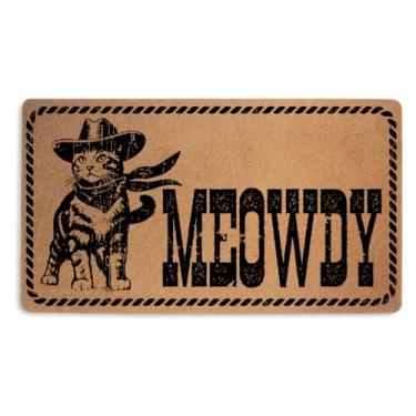 Imagem de Meowdy Tapete de porta 45,7 x 76,6 cm, tapete de boas-vindas divertido com estampa de gato durável para entrada interna ao ar livre, varanda, casa, capacho de coco sintético com suporte de PVC