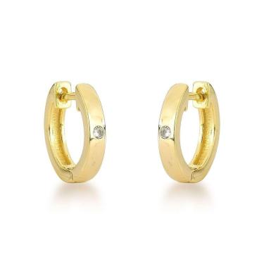 Imagem de Brinco Argola Unissex Ponto De Luz 1,4cm Banhado A Ouro 18k