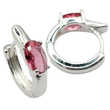 Imagem de Brinco Argola Com Ponto De Luz Oval Colorido Prata 925