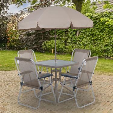 Imagem de Conjunto para Jardim Mesa com Tampo de Vidro e 4 Cadeiras e Ombrellone Petropolis Bel