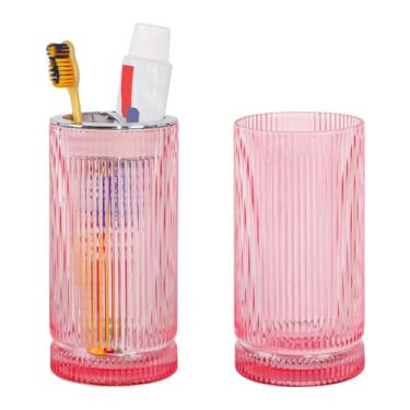 Imagem de Tonxus Suportes de escova de dentes para banheiros, 2 peças de suporte de escova de dentes de vidro, copo de banheiro de 400 ml e copo de enxaguante bucal, escova de dentes e organizador de pasta de