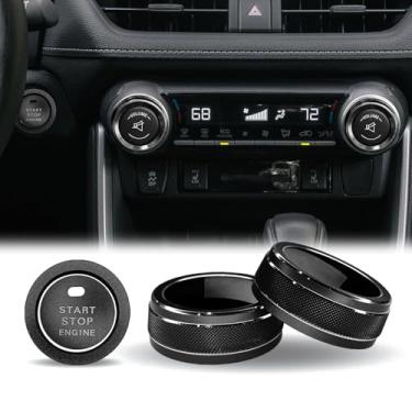 Imagem de KUQUTIDY Para Toyota RAV4 2019-2015 A/C Capa de botão de arranque do motor, console central, rádio, clima, controle de volume, acessórios de substituição (preto)
