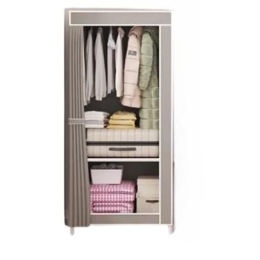 Imagem de Grande Arara Guarda Roupa Dobrável Com Capa Tecido 4 Divisorias Roupeiro Organizador Roupas Armário para Quartos, Casas Pequenas e Viagens(CINZA,SOLTEIRO)