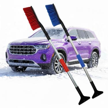 Imagem de Escova de neve removível 2 em 1 e raspador de gelo, ferramenta portátil de remoção de neve de carro de 61 cm com aderência ergonômica para para-brisas de carros, caminhões e SUV (azul + vermelho)