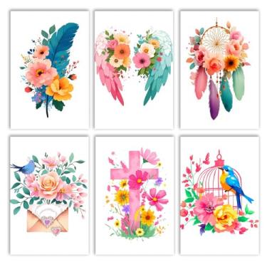 Imagem de Tucocoo Kits de pintura por números para adultos, iniciantes, pacote com 6, pinturas retrô, asas de anjo, flores, pintura sem moldura, por número, kits de pintura com números de acrílico para adultos