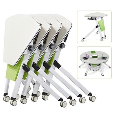 Imagem de ZDJZMGZ Mesa de conferência, mesas de conferência, mesas de conferência dobráveis com rack de armazenamento de metal, qualquer mesa de reunião com emenda DIY, mesa de conferência branca moderna com