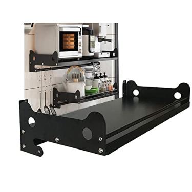 Imagem de HHHJQFAAT Prateleira de micro-ondas preta flutuante para forno de microondas, clipes de prateleira de aço inoxidável, suporte de forno, suporte de metal, prateleira de armazenamento de cozinha