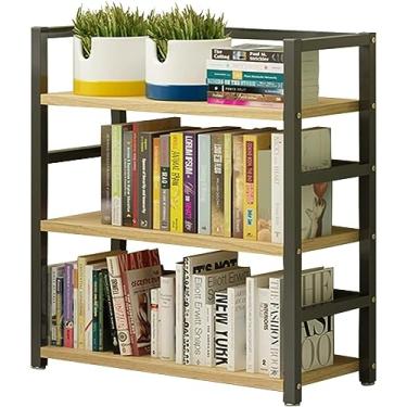 Imagem de Prateleira de armazenamento de mesa de escritório estante de mesa de computador Matel e mesa de madeira expositor de mesa de canto prateleiras de estante (cor: A, Tamanho: 90 cm)