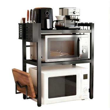 Imagem de Rack de forno de micro-ondas, suporte expansível para micro-ondas, prateleira de bancada, prateleira resistente de 3 camadas com suporte de tábua de corte, suporte de facas e armazenamento de